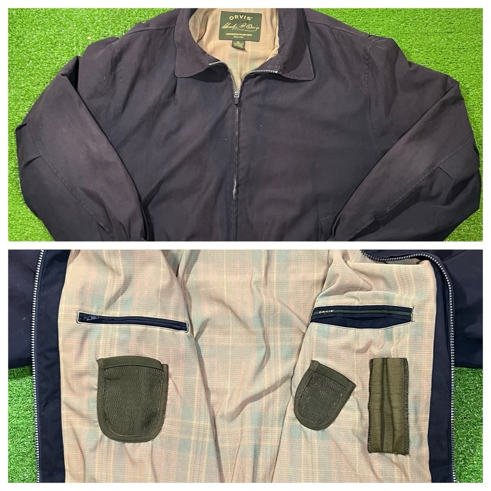 Vintage‎ Orvis Harrington Jacket XL Blue Plaid Mesh Lined Utility Pockets Faded?